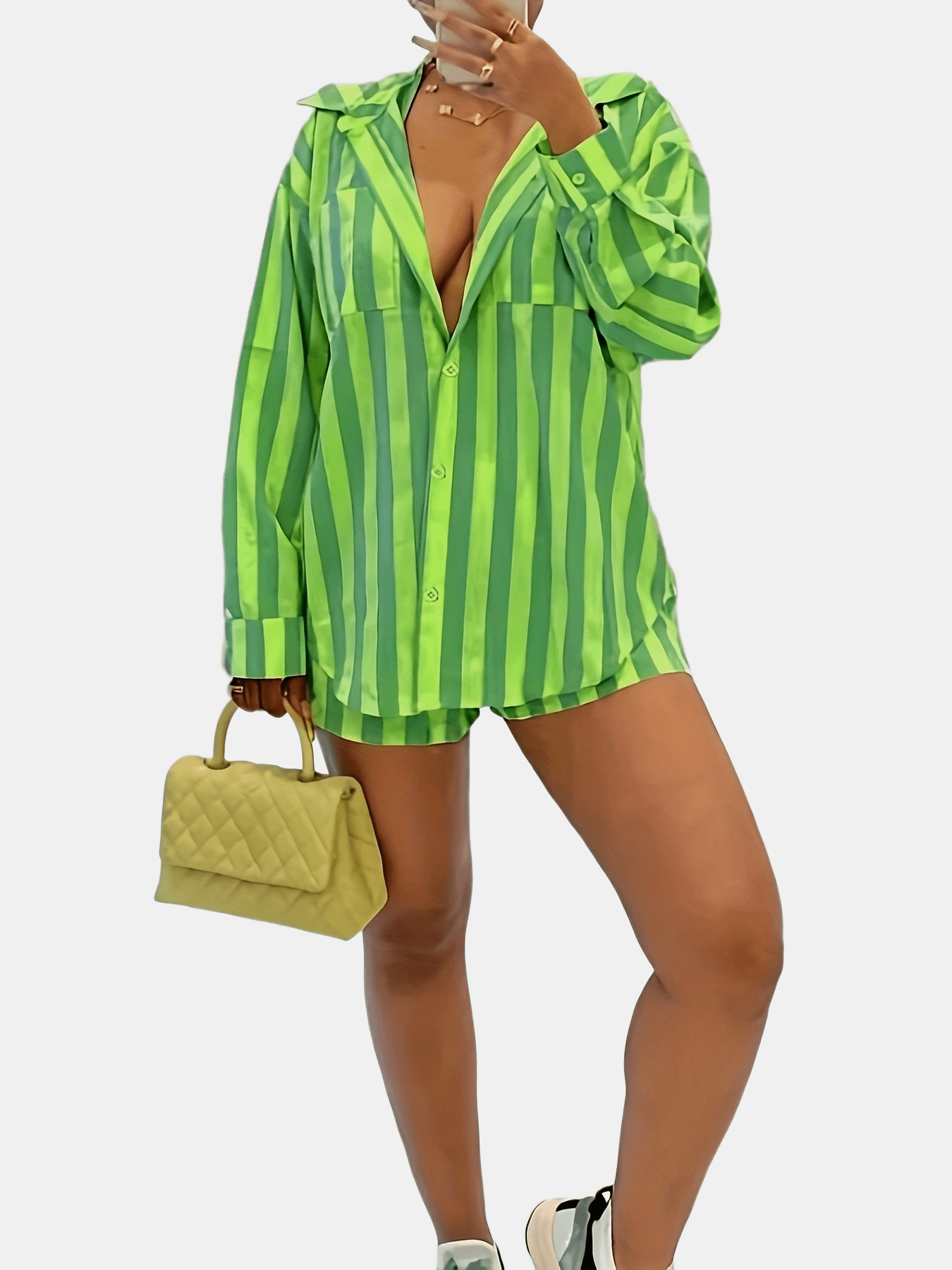 Striped Two piece Set Long Sleeve Shirt & Shorts