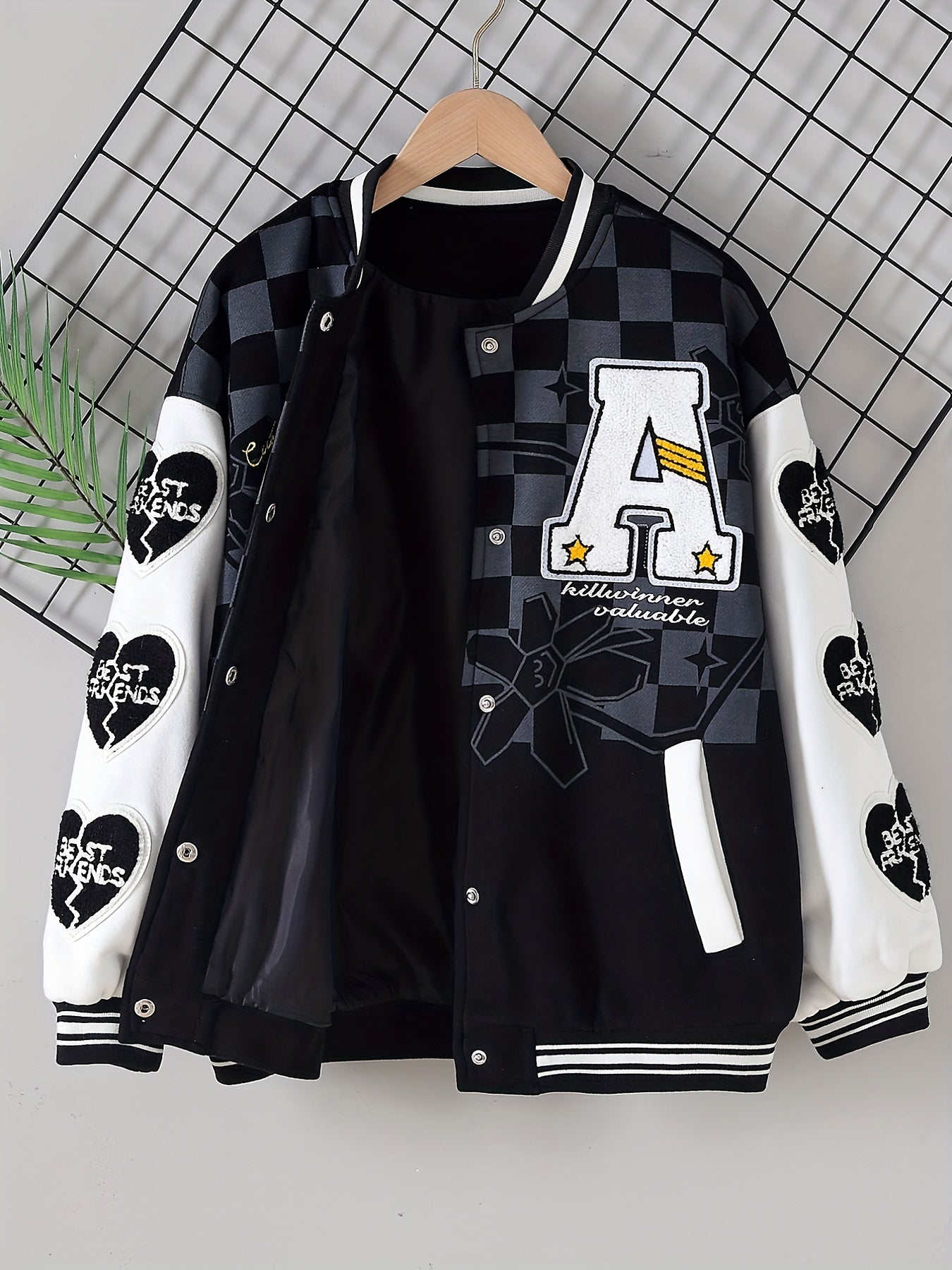 Girls' Letter Graphic Varsity Jackets Long Sleeve Baseball Uniform