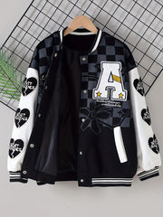 Girls' Letter Graphic Varsity Jackets Long Sleeve Baseball Uniform