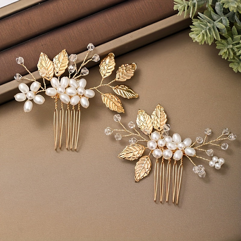 Golden Leaf Hair Combs Crystal Alloy Insert Comb Bridal Wedding Accessories