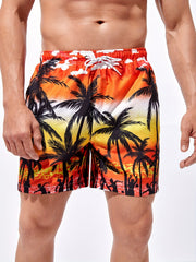 Comfy Men's Beach Shorts with Sunset & Palm Tree Graphics