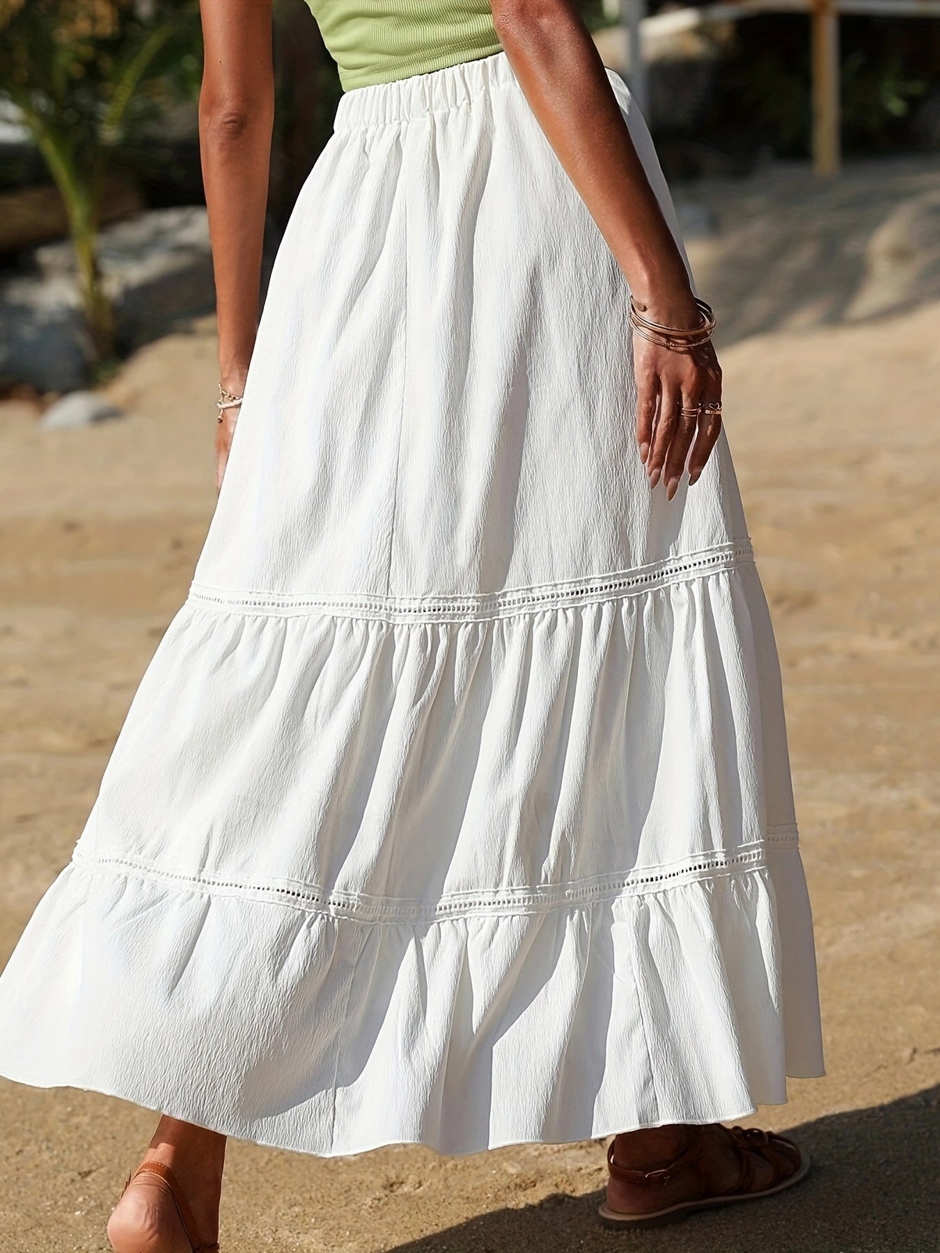 Boho Tiered Skirt Elastic Waist Casual Layered Skirt