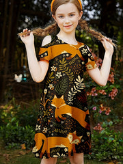 Sweet Girls Cartoon Fox Cold Shoulder Dress Summer Party Gift