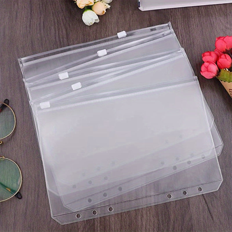 25pcs A5 Binder Zipper Pocket 6 Holes Cash Envelope Transparent Folder