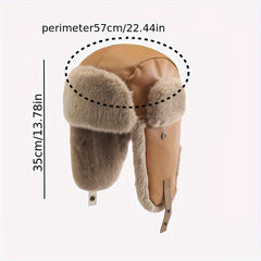 Men's Large Size Winter Ski Hat With Ear Protection & Leather Detail