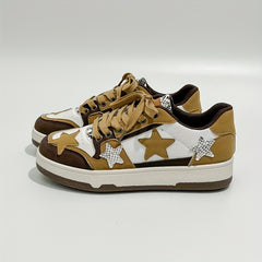 Women's Star Graphic Lace Up Skate Shoes Thick Sole Patchwork Flatform