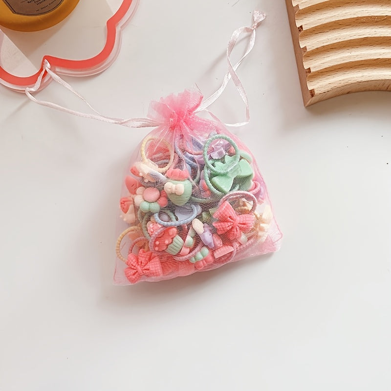 40pcs Cute Fruits & Flowers Hair Ties for Girls