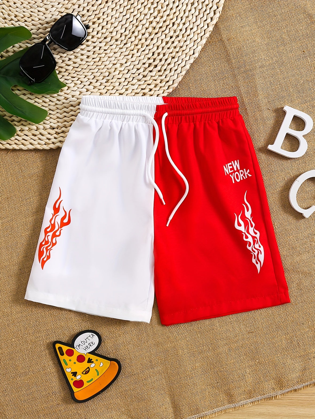 Boys Geometric Dinosaur Swim Trunks Elastic Waist Beach Shorts