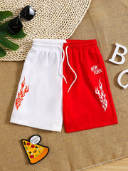 Boys Geometric Dinosaur Swim Trunks Elastic Waist Beach Shorts