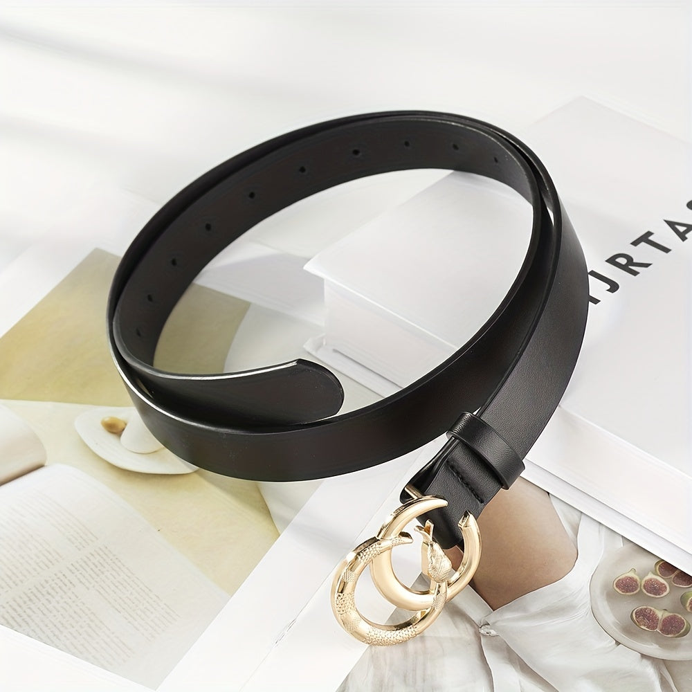 Golden Snake Pattern Double Circle Buckle Head Belt