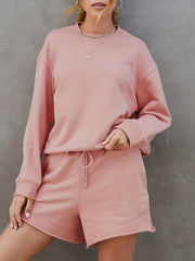 Casual Two Piece Set Long Sleeve Sweatshirt & Shorts Outfits