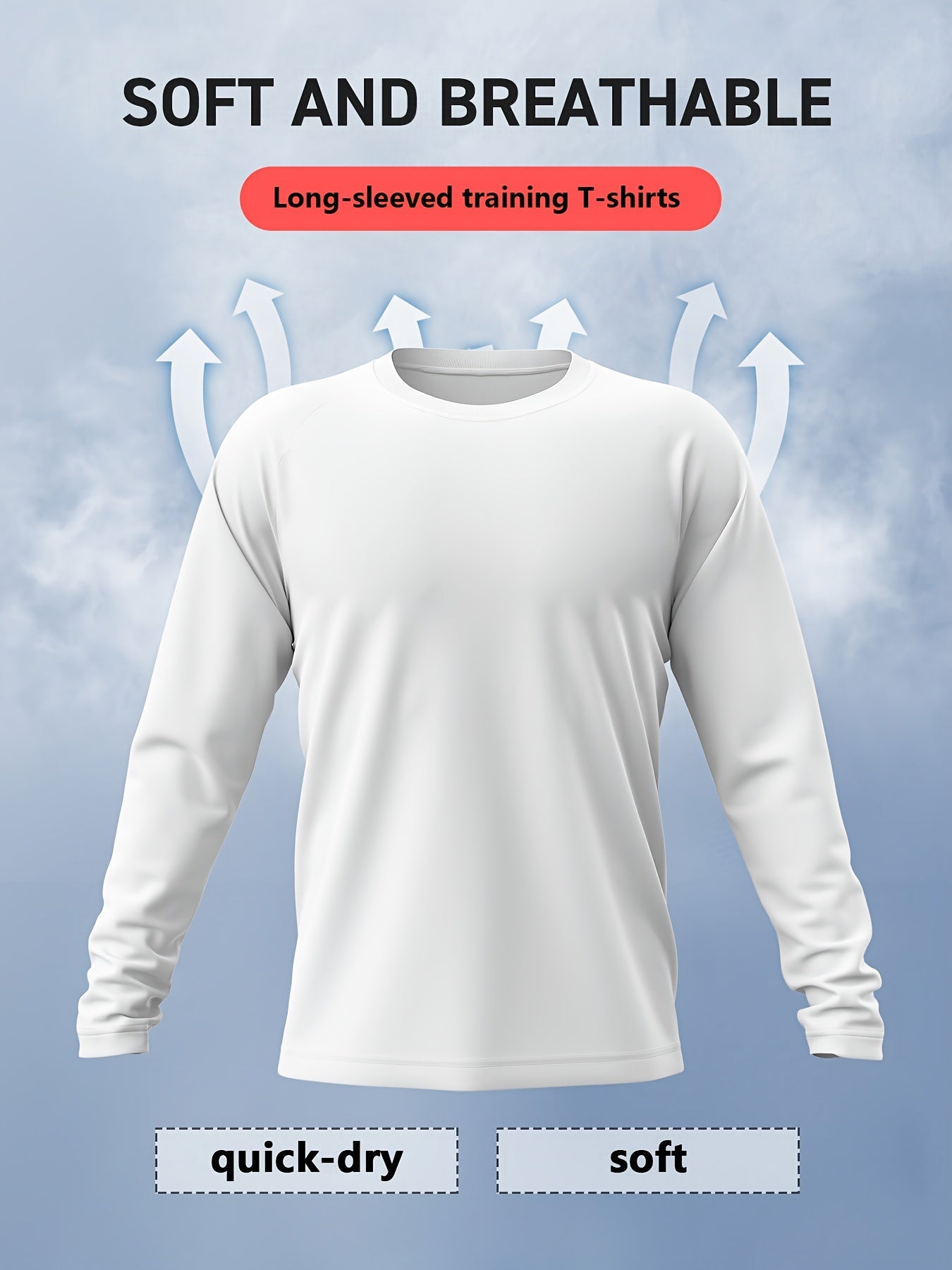Men's Solid Crew Neck Long Sleeve Tee Top for Outdoor Fitness