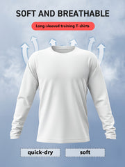 Men's Solid Crew Neck Long Sleeve Tee Top for Outdoor Fitness