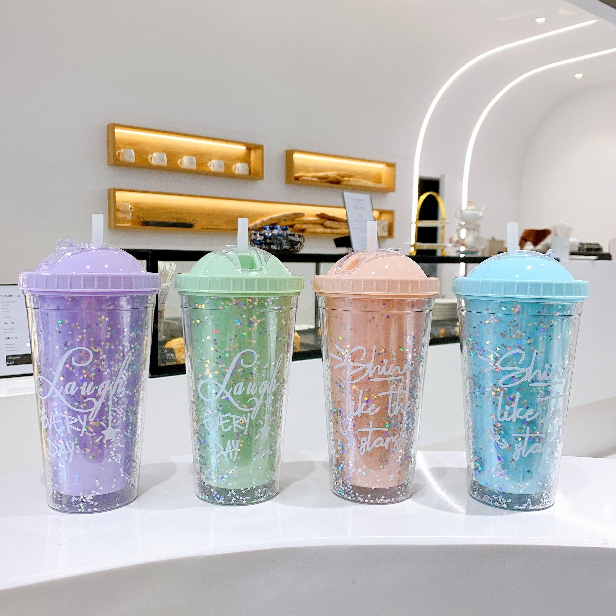 Sequined Straw Cup Portable Plastic Cup