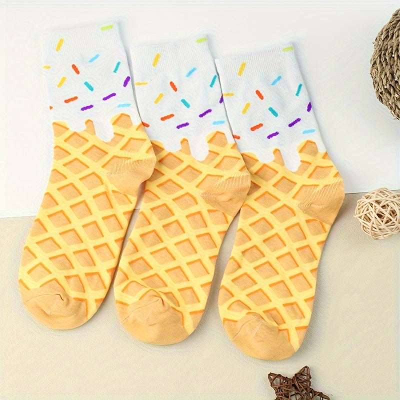 3 Pairs Cartoon Argyle Socks Women's Stockings