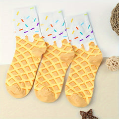 3 Pairs Cartoon Argyle Socks Women's Stockings