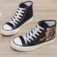 Dragon Print Plush Lined Chunky Canvas Sneakers