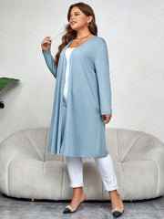 Solid Open Front Long Sleeve Cardigan