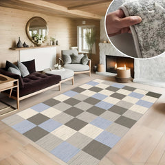 Checkered Non Slip Carpet Large Machine Washable for Daily Use