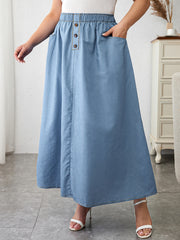 Boho Denim Skirt High Rise Maxi Denim Skirt With Pockets