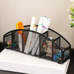 Metal Grid Pen Holder Desktop Stationery Storage - Student & Office Organizer