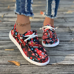 Heart & Trucker Print Canvas Shoes Lace up Flats For Women