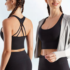 Strappy Racerback Yoga Sports Bra Crop Top Camisole Medium Impact Workout Bra