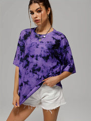 Tie Dye Loose Sports T Shirt Crew Neck Short Sleeve Top