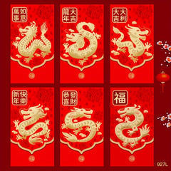 6pc Traditional Dragon Red Envelopes, Creative 3D Lucky Money Envelope