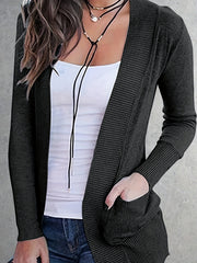 Solid Open Front Pocket Cardigan Long Sleeve Casual Cardigan
