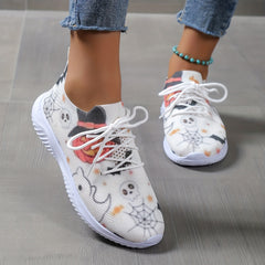 Halloween Pumpkin & Spider Web Print Running Shoes
