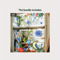 Reusable Double sided Visual Glass Window Sticker Birds Flowers Wall Sticker