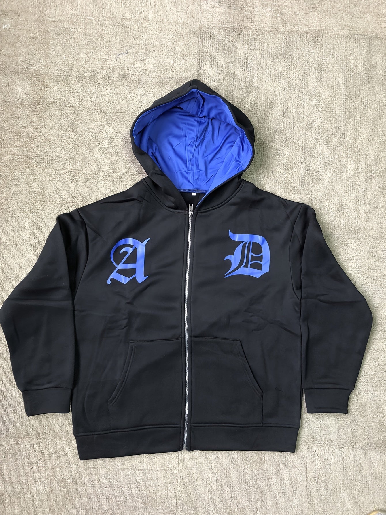 Letter Print Zip Up Hoodie Long Sleeve Casual Sweatshirt