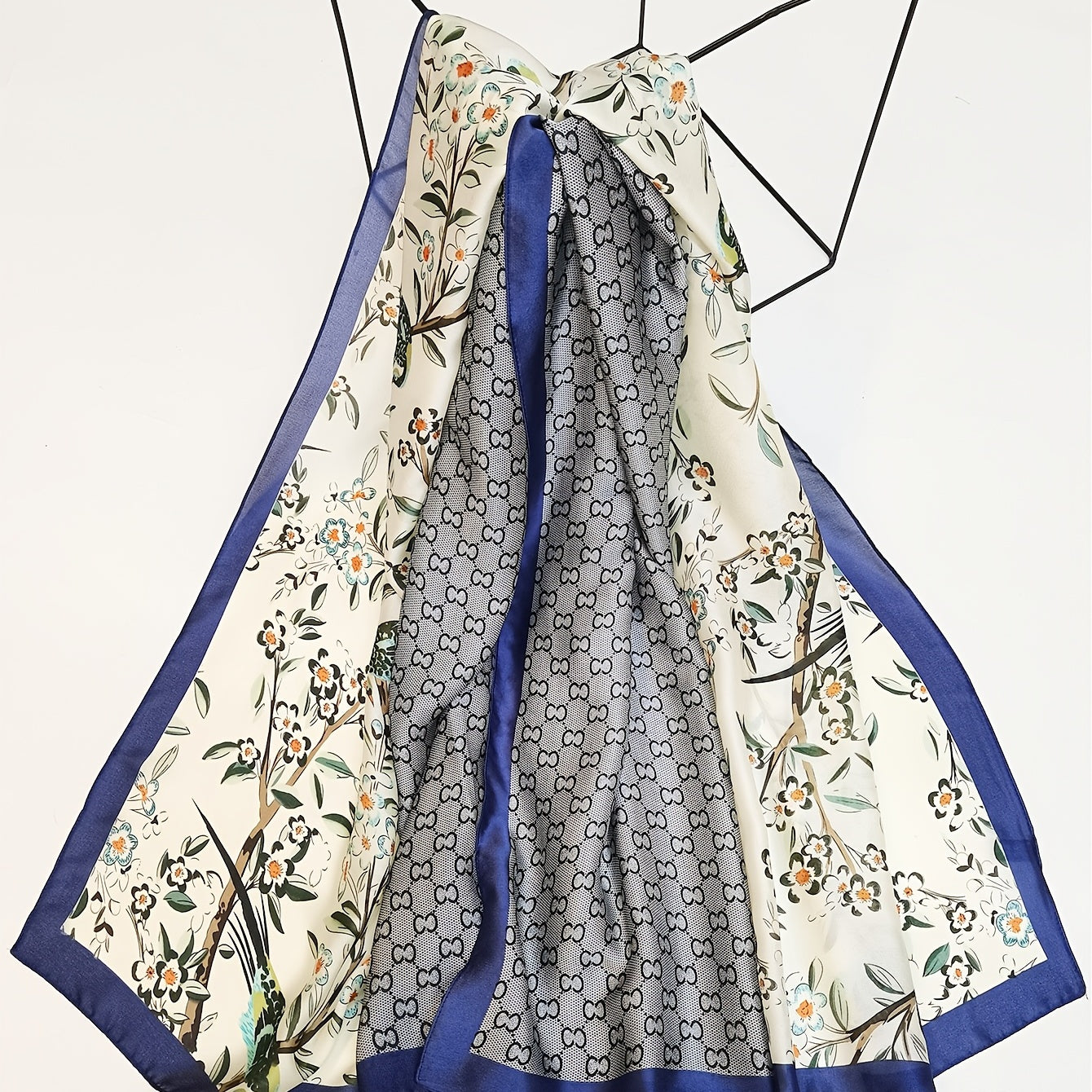Silk Scarf Flower Print Thin Shawl Head Wrap Bandana Sunscreen Hija