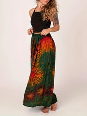 Retro Skirt Women's Plus Tie Dye Elastic High Rise Maxi Skirt