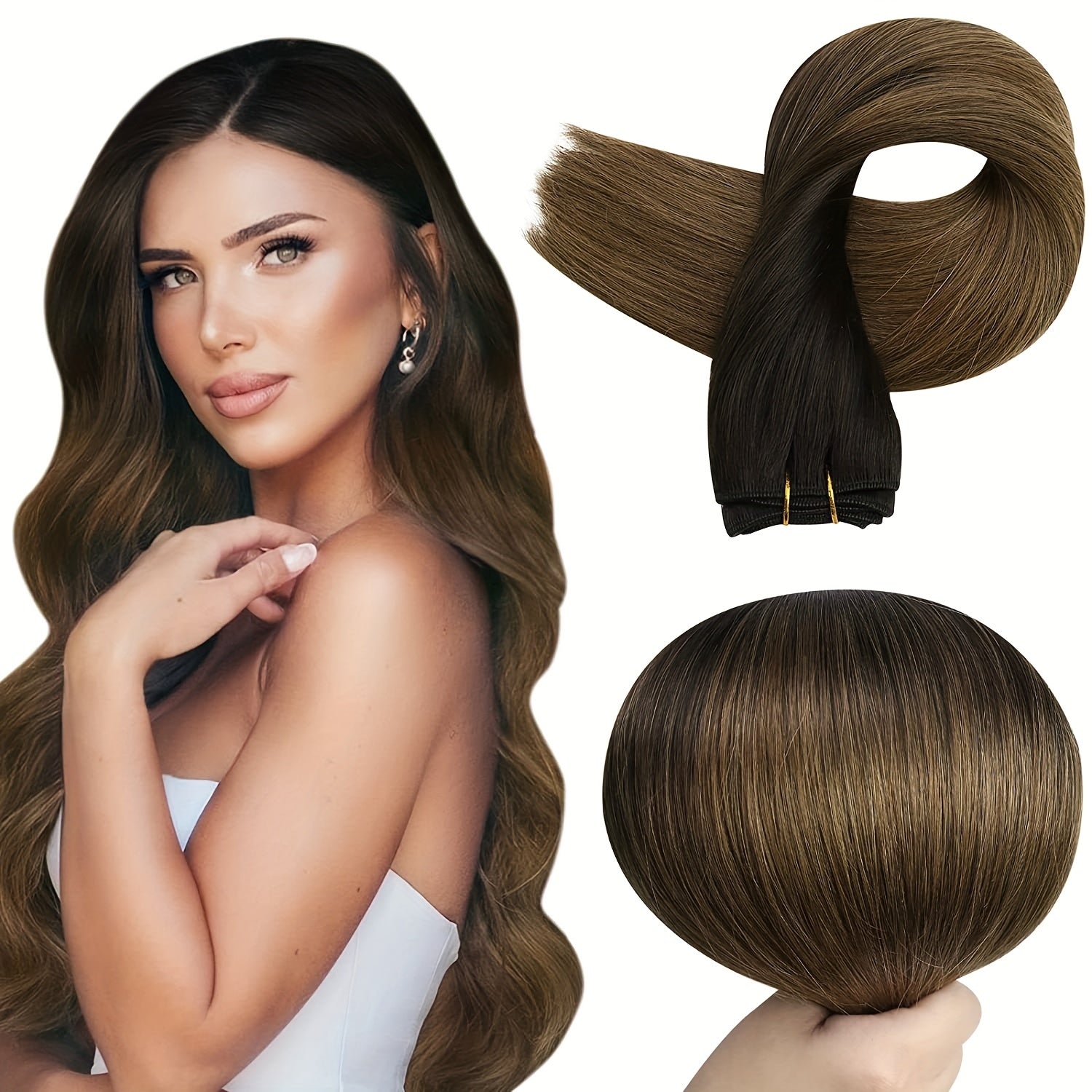 Human Hair Bundles Sew In Hair Extensions Double Weft 100G - Brunette Balayage