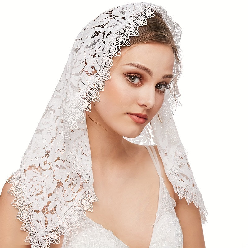 Bridal Lace Bandana Muslim Triangle Headwear Veil Short Gauze Shawl