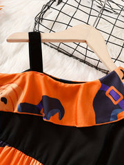 Cartoon Pumpkin Print One Shoulder Halloween Dress