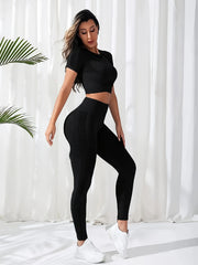 2Pcs Seamless Yoga Set T Shirt & High Waist Running Pan