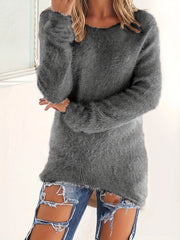 Casual Sweater Women's Plus Solid Fluffy Pullover