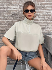 Solid Stand Collar Short Sleeve Jacket
