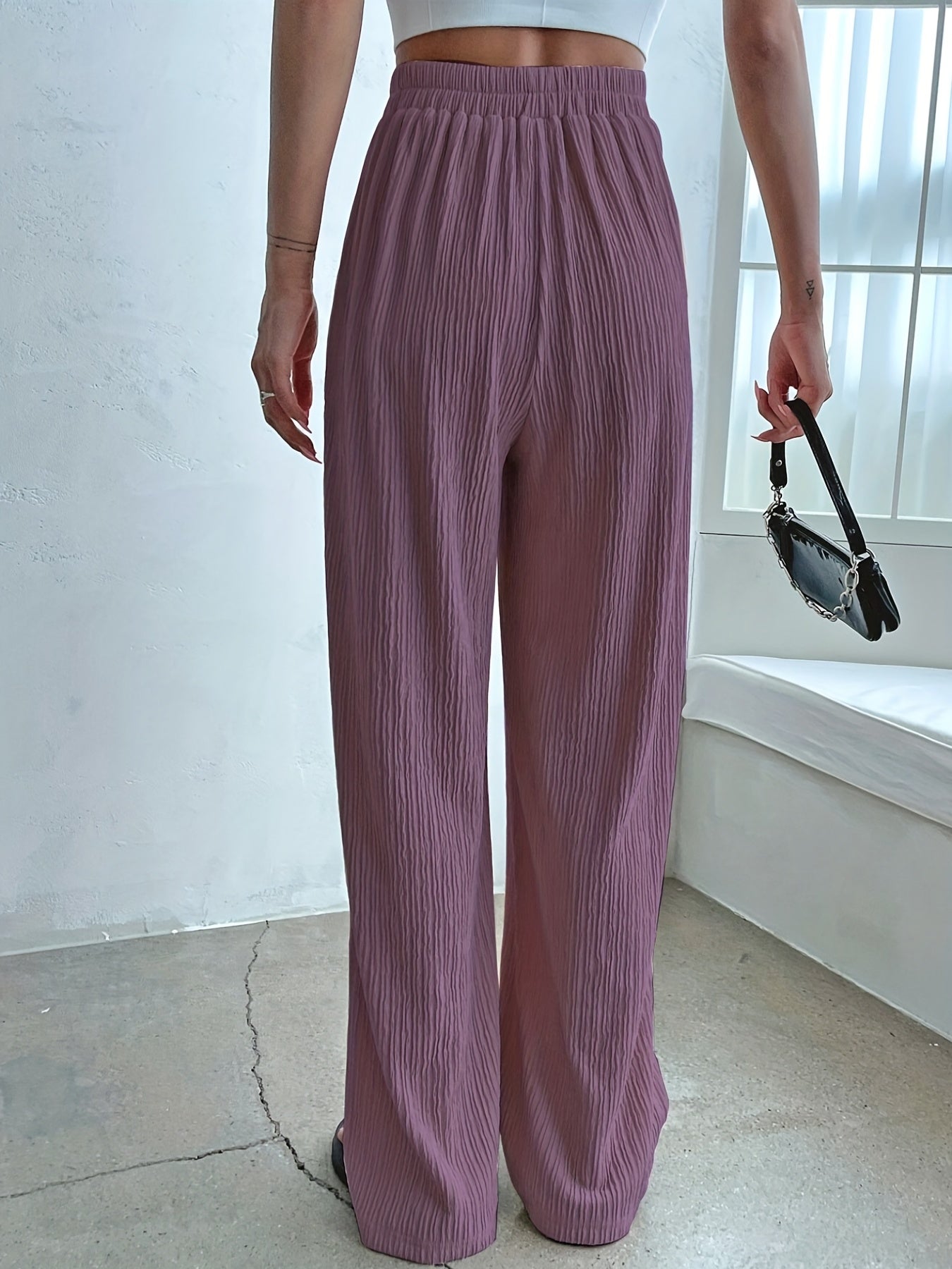 High Waist Wide Leg Pants Solid Casual Every Pants Women's Clothing