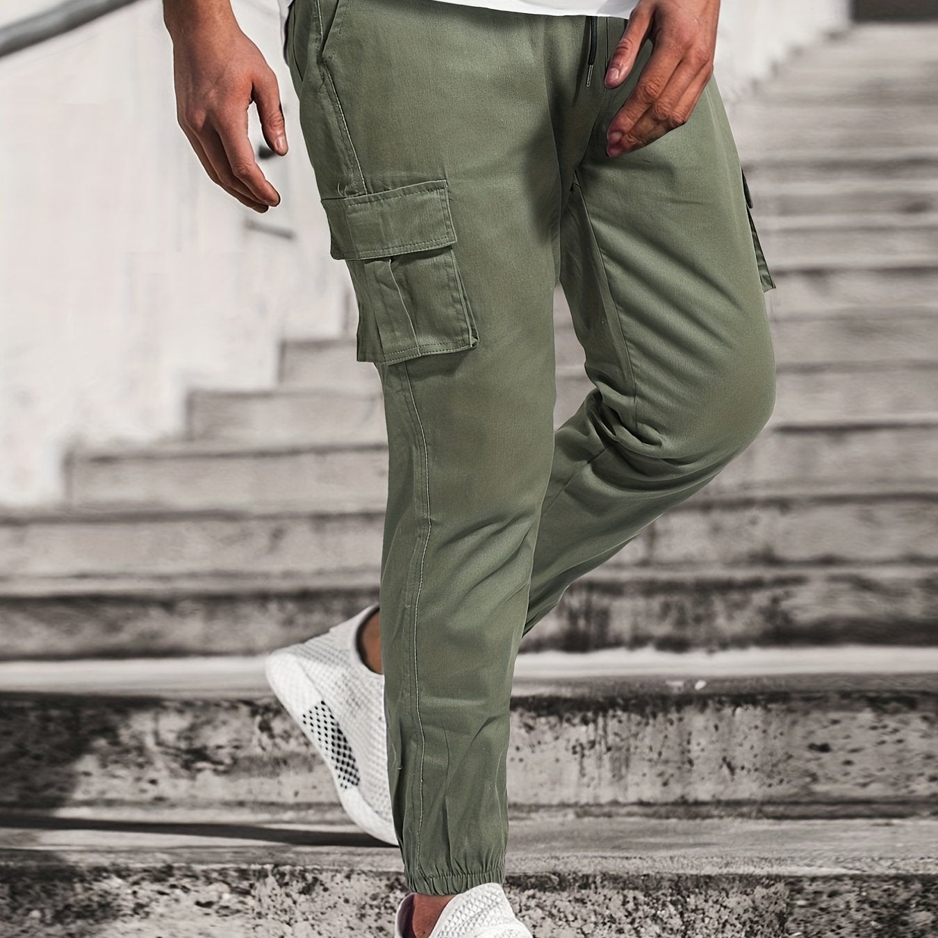 Men's Drawstring Cargo Pants Skinny Fit Jogger Pants