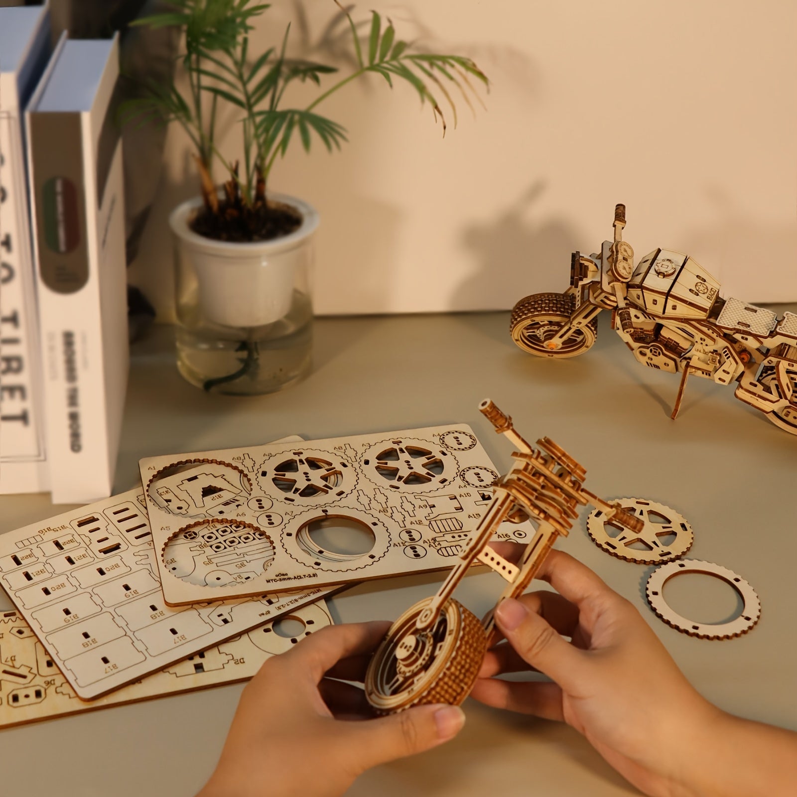 3D Motorcycle Puzzle Model Kit Wooden Craft Gift