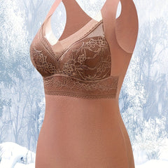 Contrast Lace Thermal Underwear V Neck Top