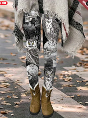 Goth Leggings Women's Plus Skull & Owl Print Leggings