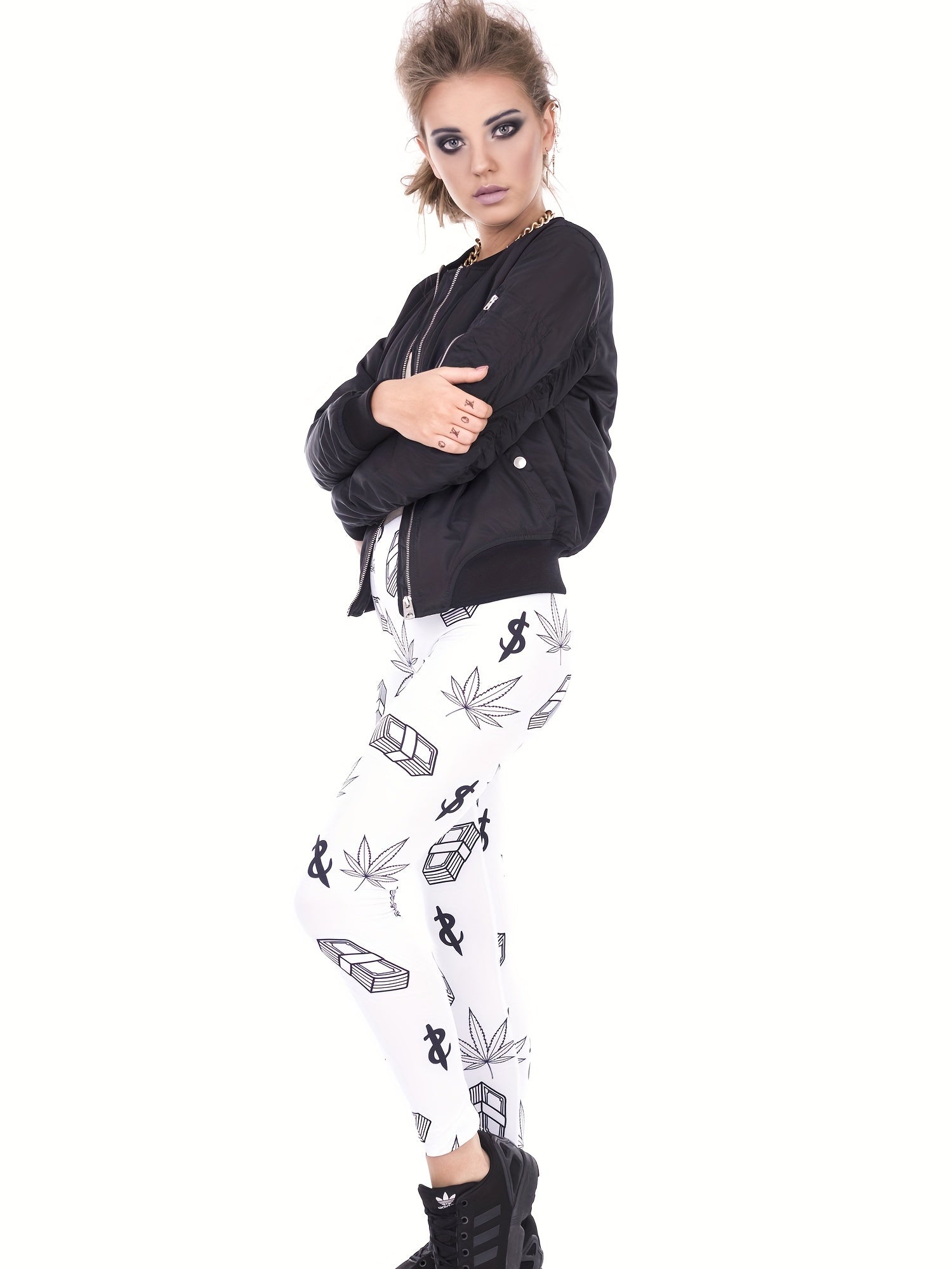 Money Print Skinny Leggings Casual Stretchy Women's Clothing
