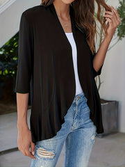 Women's Solid Three Quarter Sleeve Open Front Cardigan