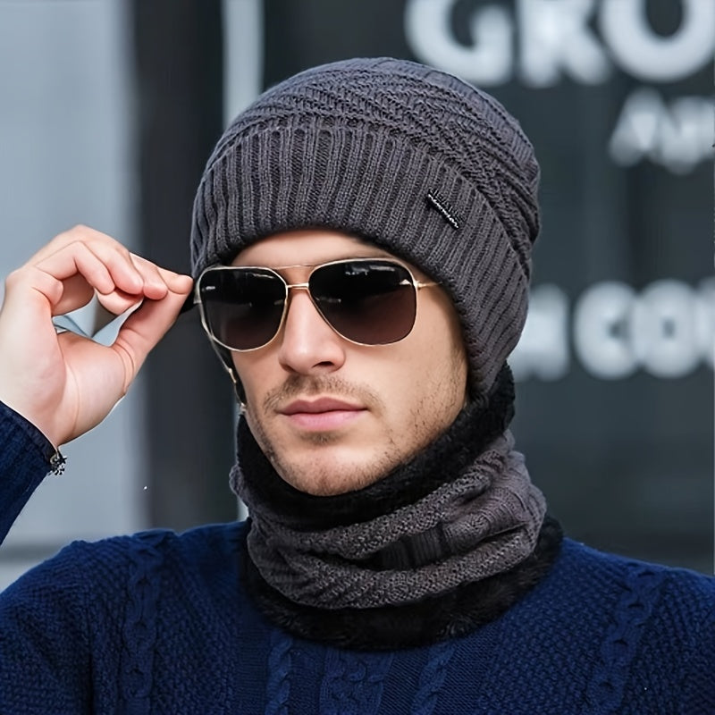 Winter Plush Warm Hat With Neck Scarf