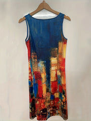 Floral Sleeveless Midi Dress Casual Notched Neck